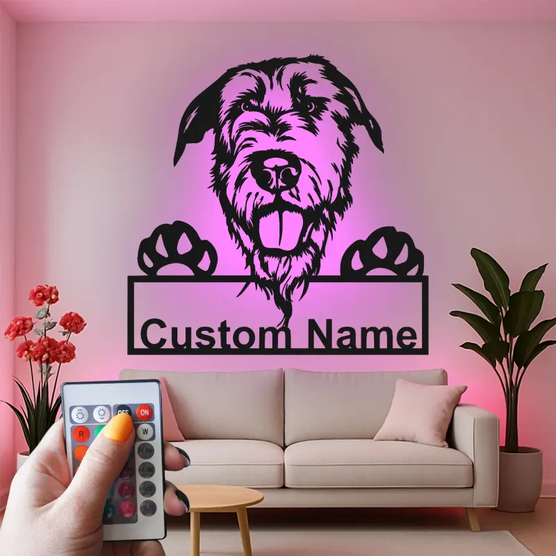 Custom Dog Breed Led Light Metal Wall Art Personalized Pet Parent Gift Living Room or Entryway Decor
