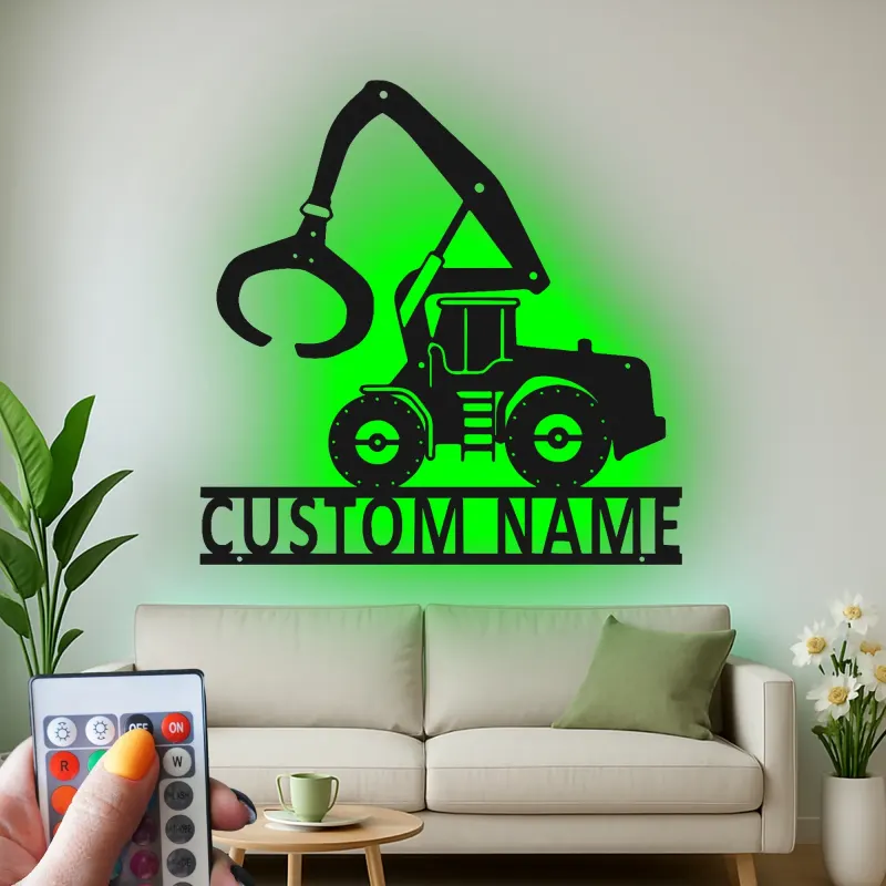 Insegna in metallo LED personalizzata per escavatore - Regalo di costruzione per lui - Decorazione per garage o laboratorio
