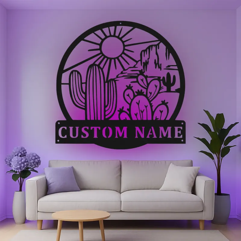 Décoration murale en métal personnalisée Cactus du désert avec rétroéclairage LED Cadeau du Sud-Ouest pour le salon ou la terrasse 3