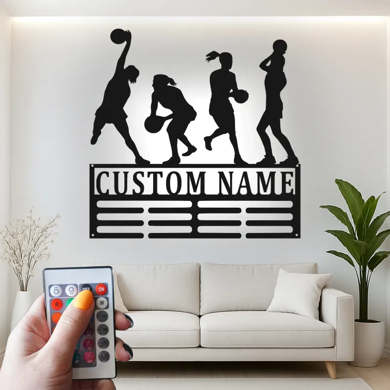 Custom Female Basketball Player Led Light Metal Wall Art Personalized Gift for Athletes Sports Room Decor