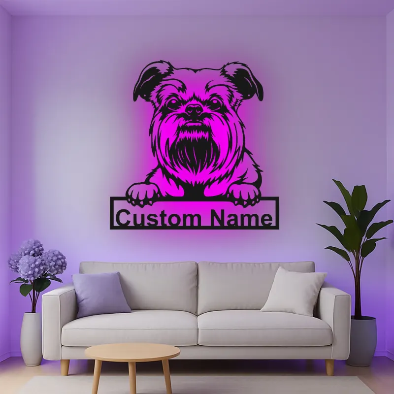 Cartel de metal personalizado con luz LED Brussels Griffon, regalo para amantes de los perros, decoración de sala de estar para mascotas