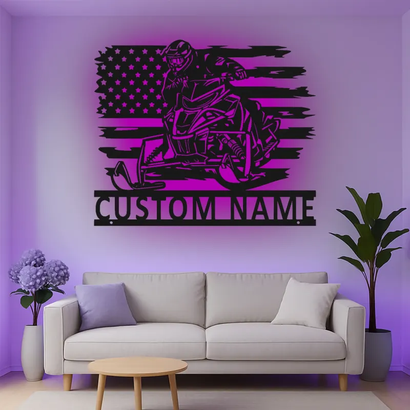 Décoration murale en métal personnalisée pour motoneigistes avec rétroéclairage LED
