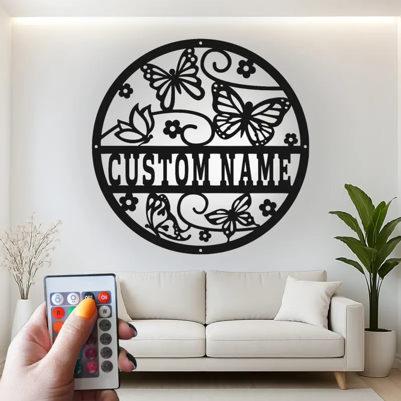 Custom Butterfly Garden Led Light Metal Wall Art Personalized Gift for Nature Lovers Bedroom or Garden Decor