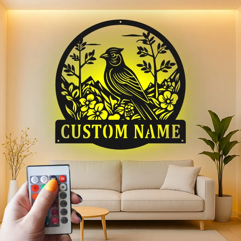 Insegna in metallo LED personalizzata con cardinale - Regalo per amanti della natura, decorazione per giardino e patio
