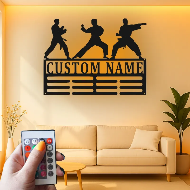Insegna in metallo personalizzata per Karate | Arte da parete LED per arti marziali | Decorazione per Dojo e regalo per atleta