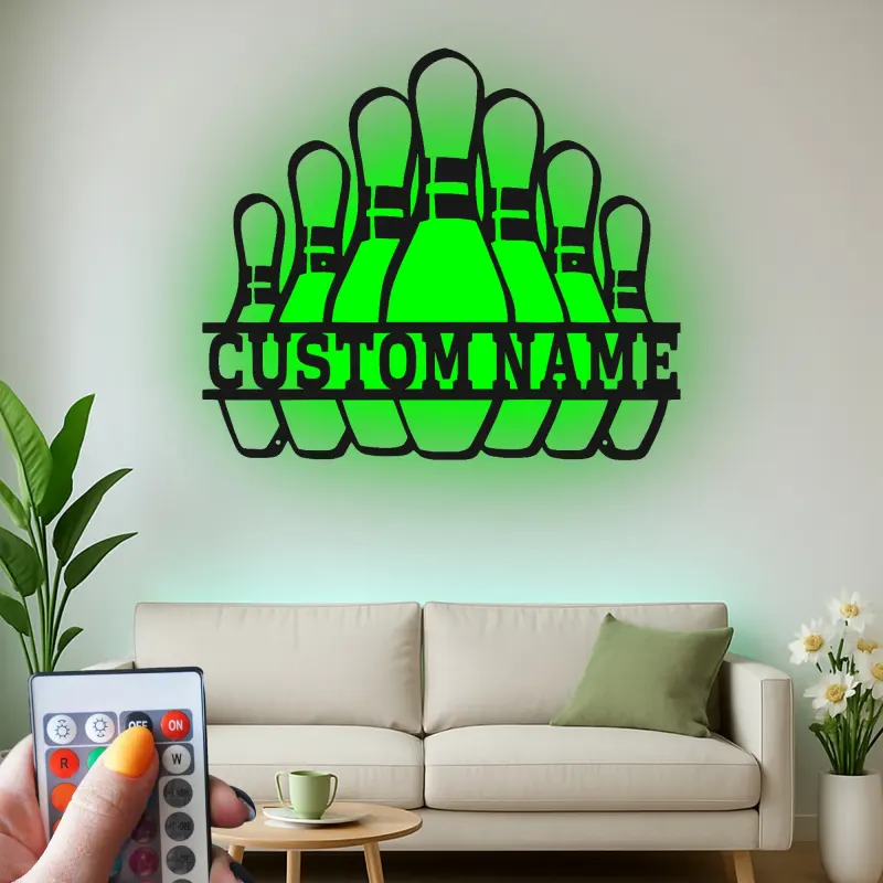 Cartel de metal LED personalizado para pines de boliche, regalo para bolichistas, decoración de sala de juegos