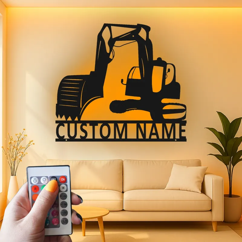 Custom Excavator Led Light Metal Wall Art Personalized Gift for Construction Enthusiasts Office or Garage Decor 1