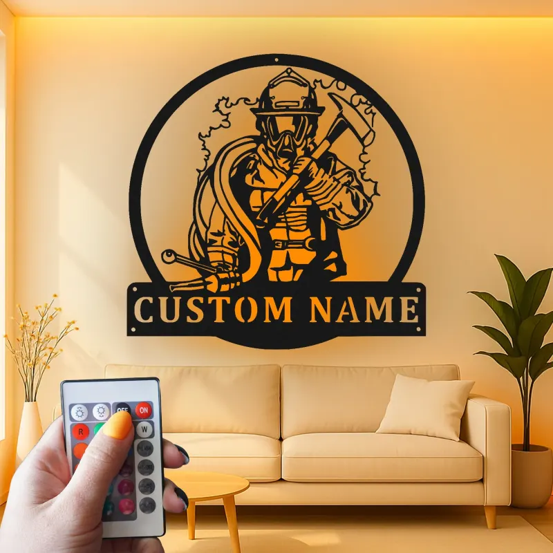 Panneau LED personnalisé pour pompier | Décoration murale en métal | Cadeau pour premier intervenant pour décor de caserne | Art de salle de loisirs