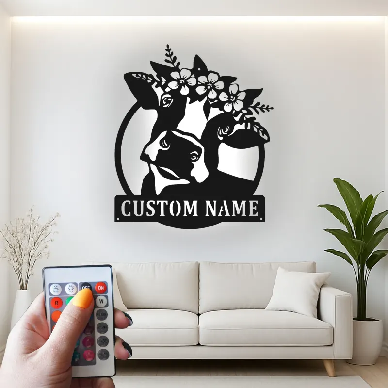 Custom Deer with Floral Crown Led Light Metal Wall Art Personalized Nature Lover Gift Bedroom or Living Room Decor