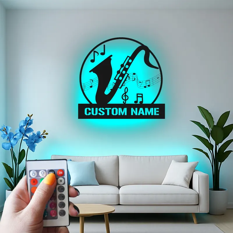 Panneau LED Saxophone Personnalisé | Décoration Murale en Métal Personnalisée | Cadeau pour Musicien de Jazz, Décor de Salle de Musique, Boîte Lumineuse de Studio