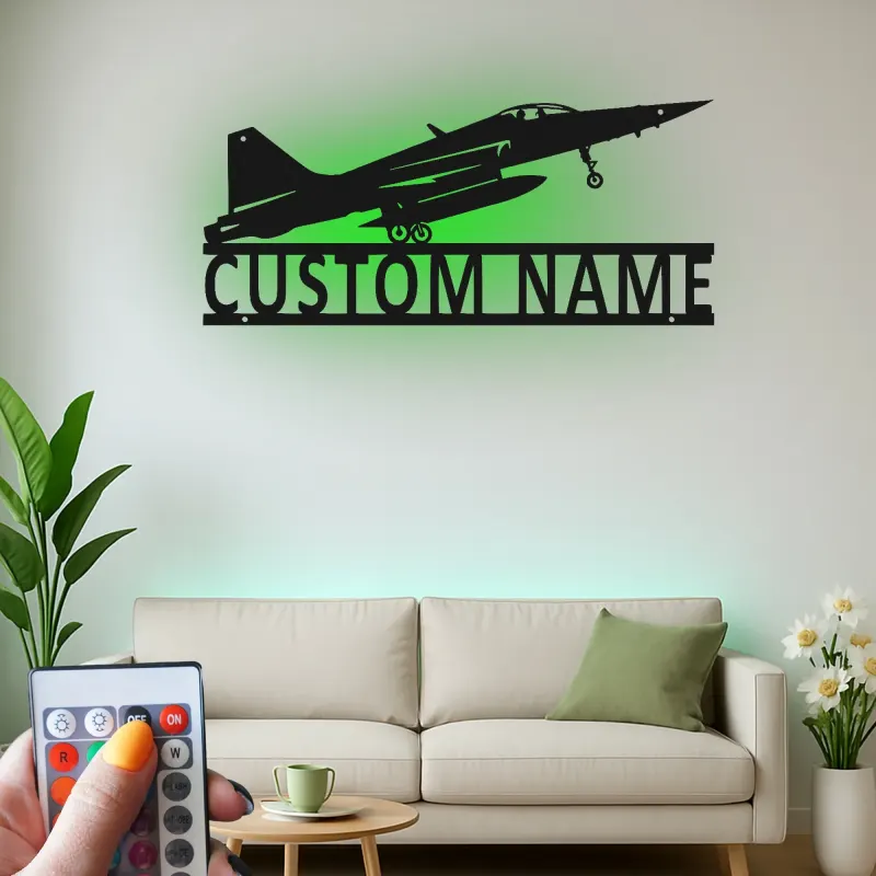 Personalisierte LED-Metall-Wandkunst mit Kampfjet – Luftfahrtgeschenk für Piloten, Hobbyraum oder Büro