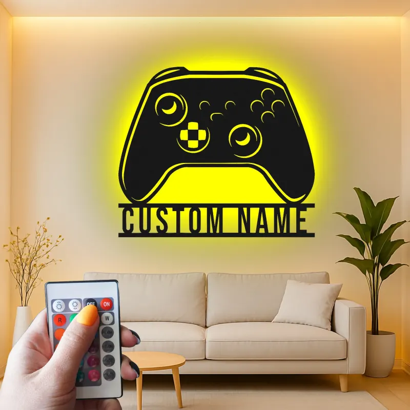 Personalisierte Gamer-Tag LED-Schild | Individuelle Spielcontroller Metall-Wandkunst | Videospiel Raum Dekoration für Teenager | RGB hinterleuchtetes Gaming-Setup