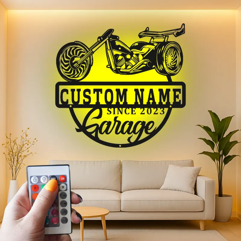 Custom Chopper Motorcycle LED Sign | Personalized Metal Garage Decor | Lighted Biker Wall Art | Unique Father's Day Gift