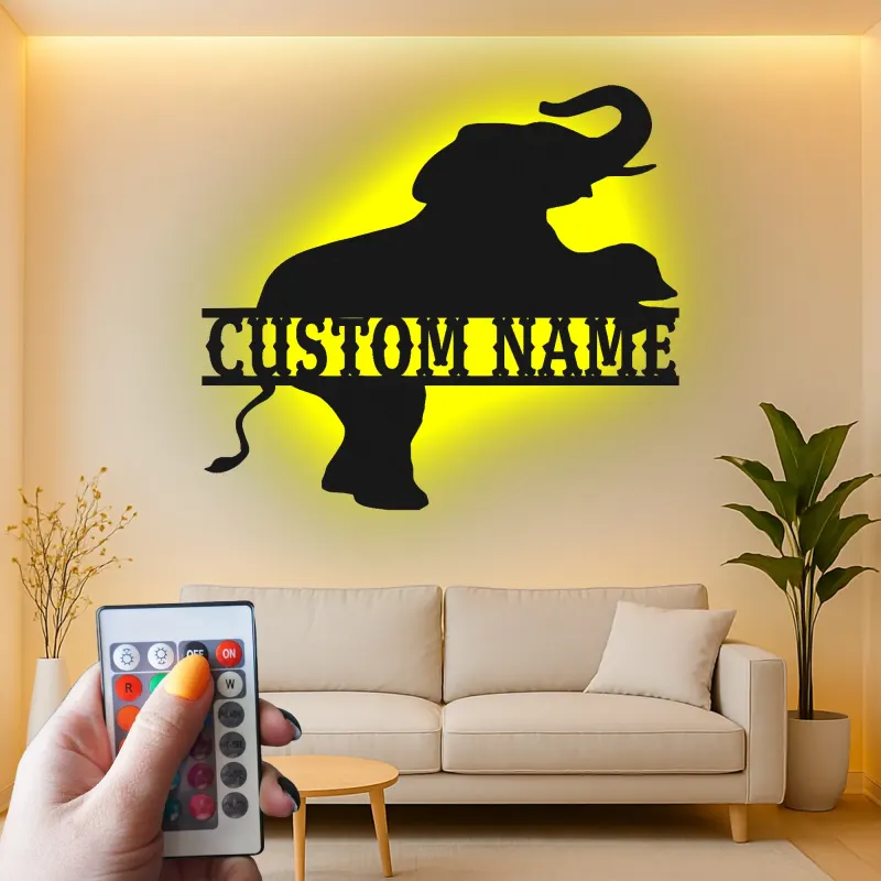 Custom Elephant Led Light Metal Wall Art Personalized Gift for Animal Lovers Nursery or Kids Room Decor 1