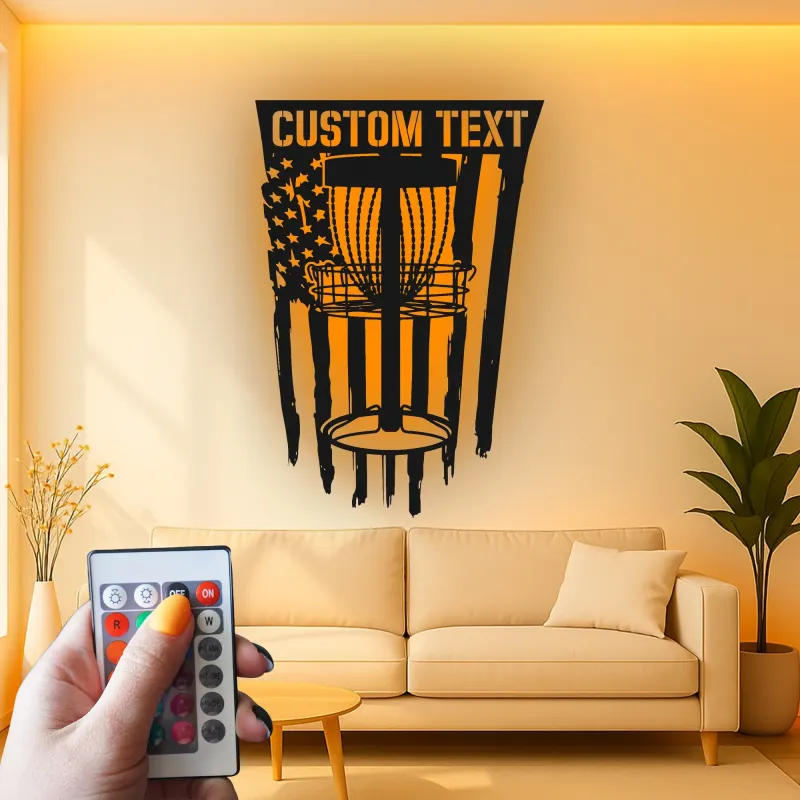 Custom Disc Golf Basket Led Light Metal Wall Art Gift for Disc Golf Enthusiast Game Room Decor