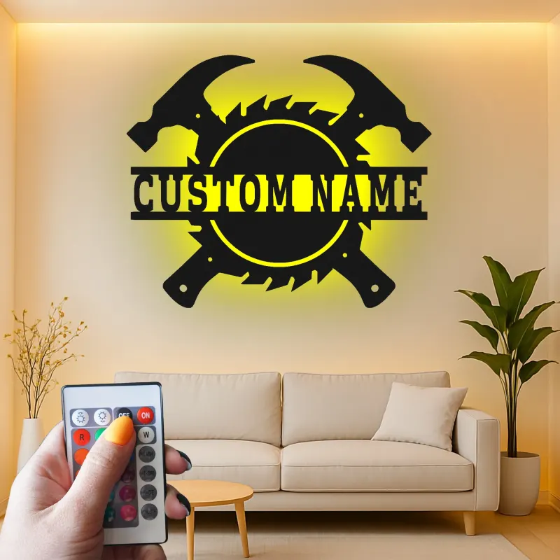 Décoration murale en métal personnalisée avec éclairage LED d'outils de menuisier
