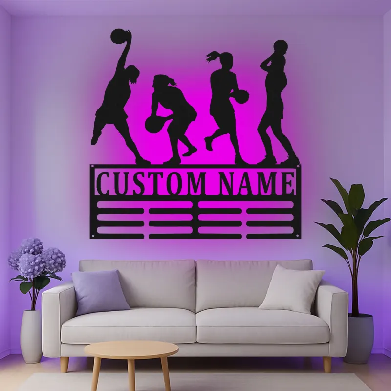 Custom Female Basketball Player Led Light Metal Wall Art Personalized Gift for Athletes Sports Room Decor