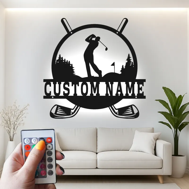 Personalized Golf Sign | LED Metal Wall Art for Man Cave Decor | Custom Name Golfer Gift | Golf Lover Wall Decor