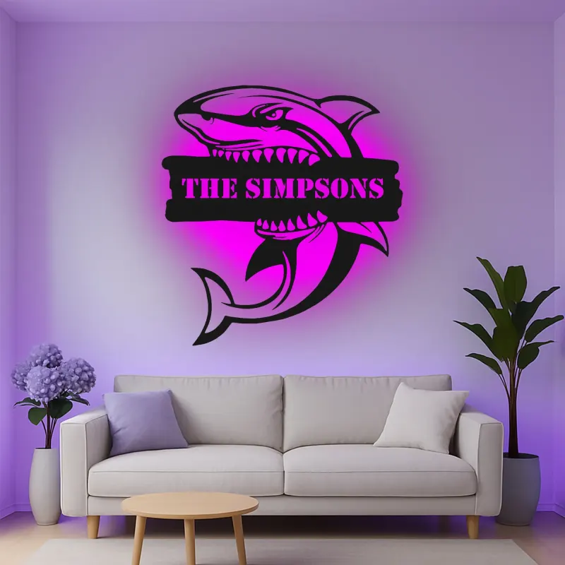 Custom Shark Led Light Metal Wall Art Personalized Gift for Ocean Lovers Unique Man Cave Decor