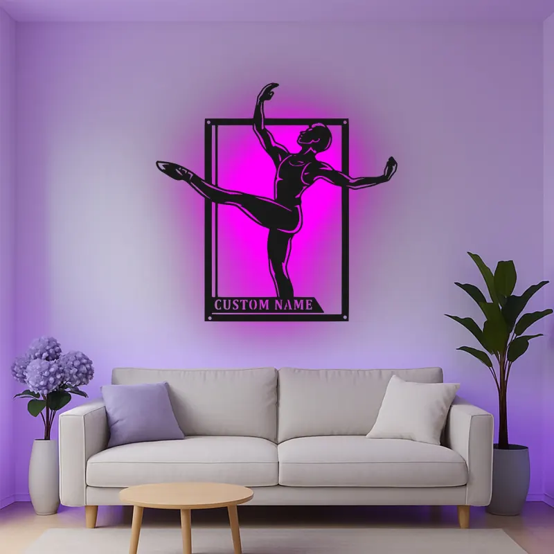 Décoration murale en métal personnalisée Danseuse de ballet avec rétroéclairage LED Cadeau pour danseurs Décor de studio ou de chambre