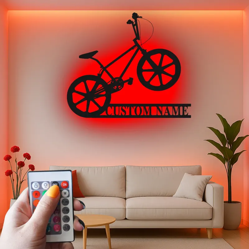 Custom BMX Bike Led Light Metal Wall Art Personalized Gift for Cyclists Garage or Bedroom Decor