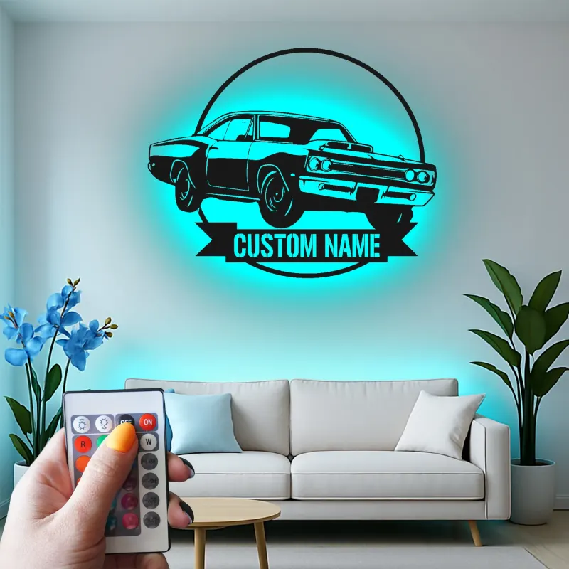 Insegna in metallo LED personalizzata per auto sportive - Regalo per appassionati di auto, decorazione per garage o stanza da uomo