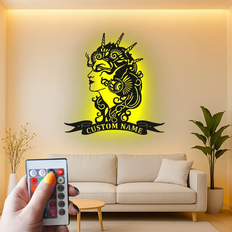 Decoración mural LED de metal de diosa | Decoración mística personalizada para dormitorio | Cartel con nombre a medida para ella