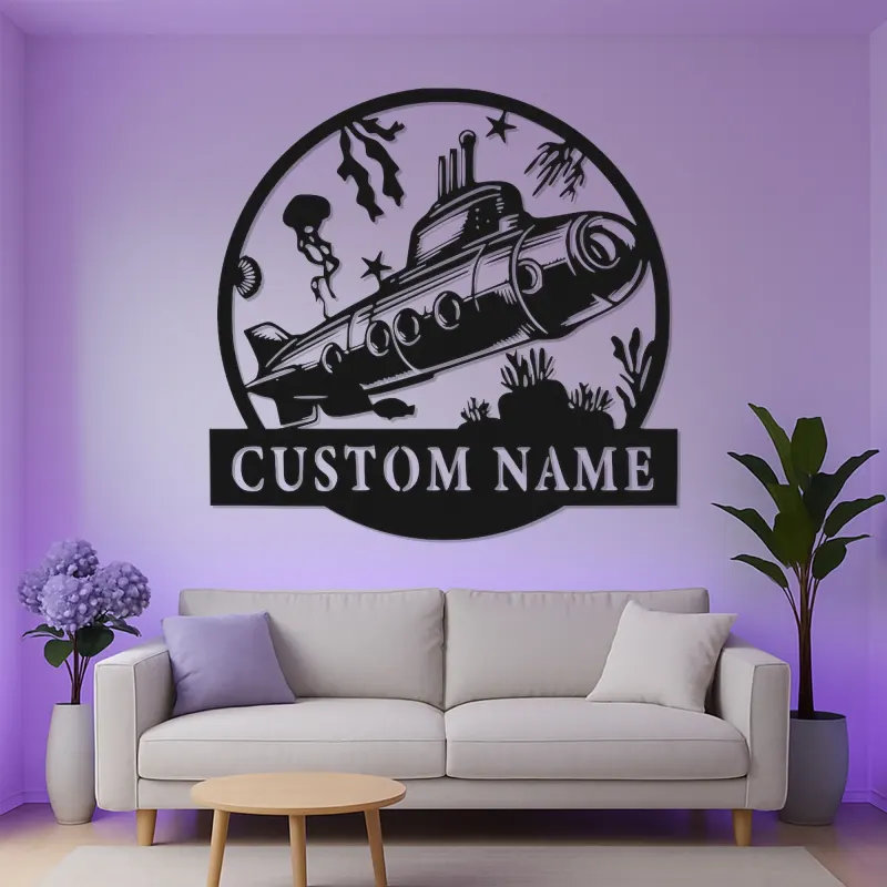 Personalisierter U-Boot LED Metall-Schild | Nautische Wandkunst | Vintage Ozean-Dekor für Marine-Veteranen oder Meeresliebhaber
