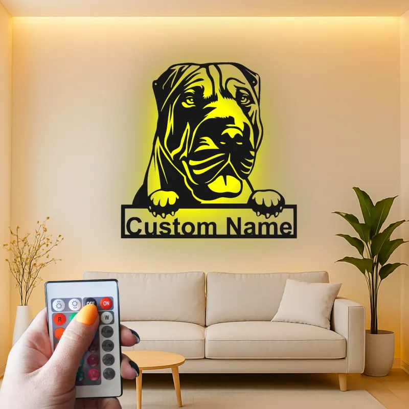 Cartel de metal personalizado con luz LED de mastín, regalo para amantes de los perros, decoración de sala de estar