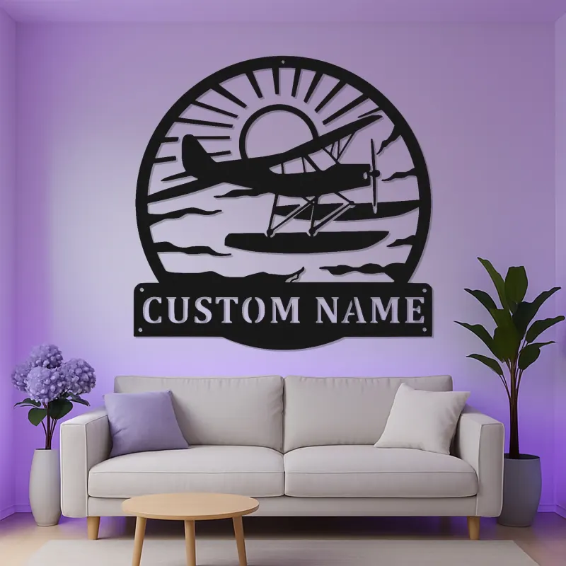 Insegna in metallo per idrovolante personalizzata | Arte murale LED personalizzata | Decorazione per piloti e casa al lago