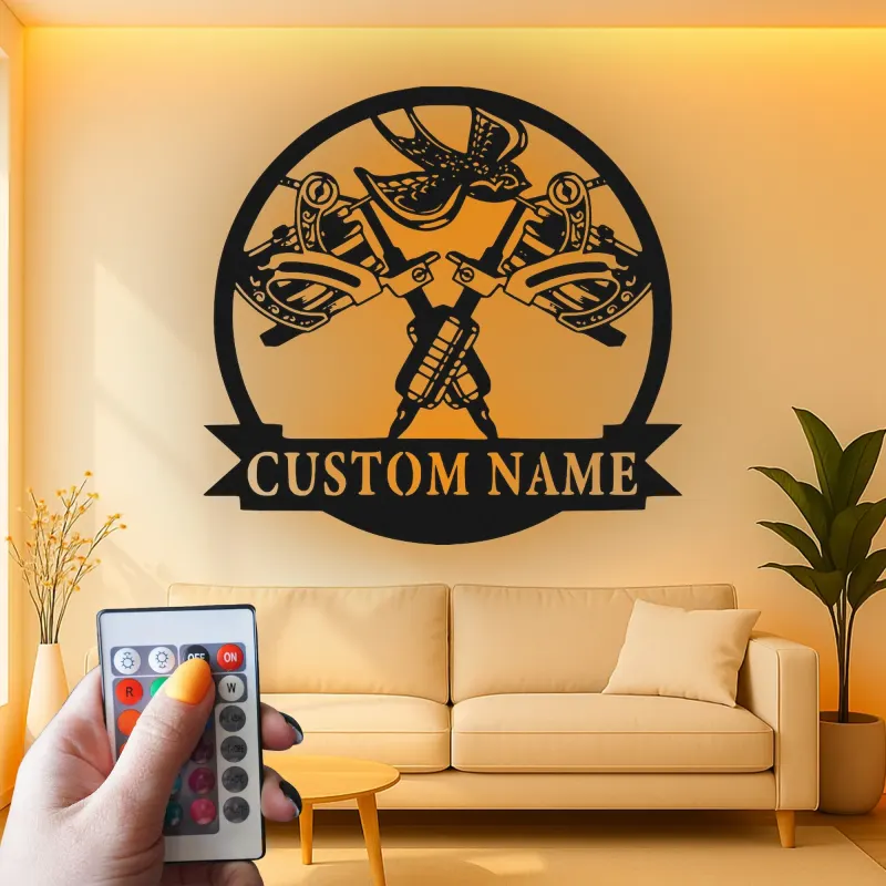 Custom Tattoo Studio Sign | Personalized LED Metal Wall Art | Tattoo Shop Decor & Artist Gift