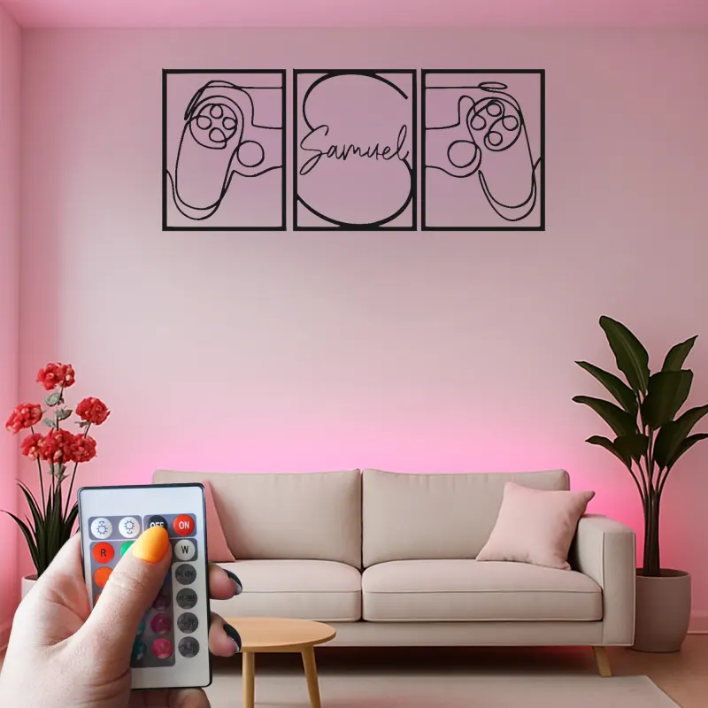 Insegna personalizzata per gamer | Arte in metallo LED con controller da gioco | Decorazione su misura per sala gaming per streamer e ragazzi