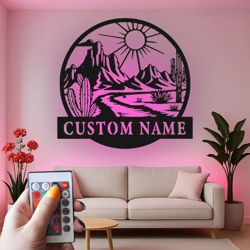 Custom Desert Landscape Led Light Metal Wall Art Personalized Gift for Nature Lovers Living Room Southwestern Decor