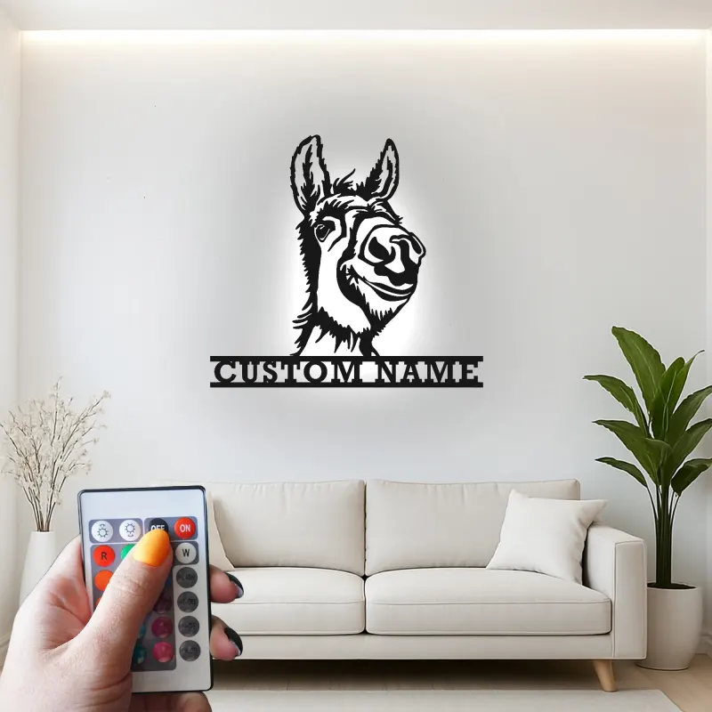 Cartel de metal LED personalizado Burro Regalo rústico para decoración del hogar para amantes de los animales 1