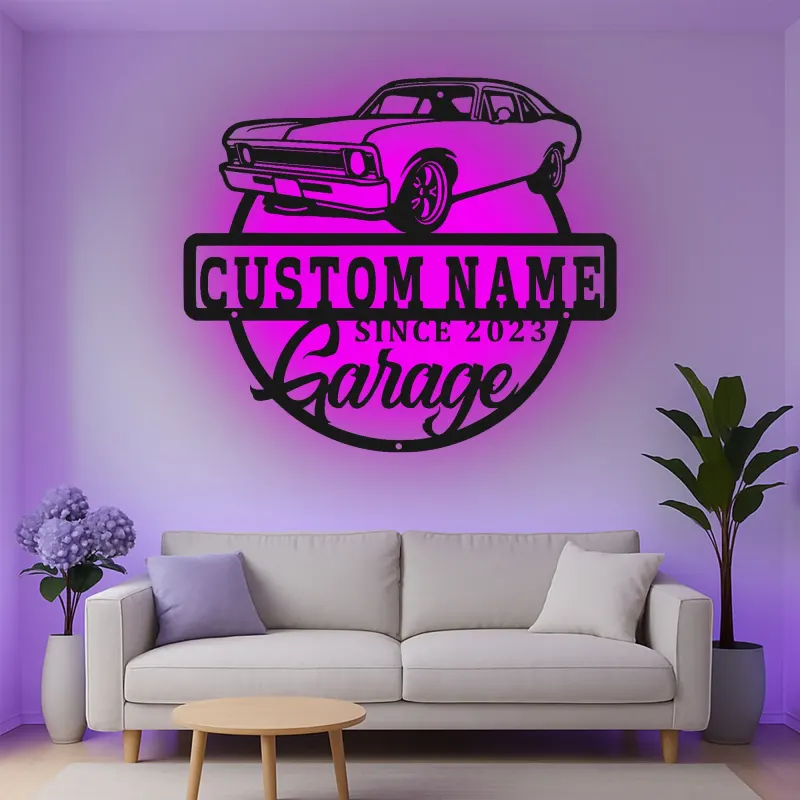 Insegna in metallo LED personalizzata per auto classiche regalo per appassionati di auto decorazione per garage 4
