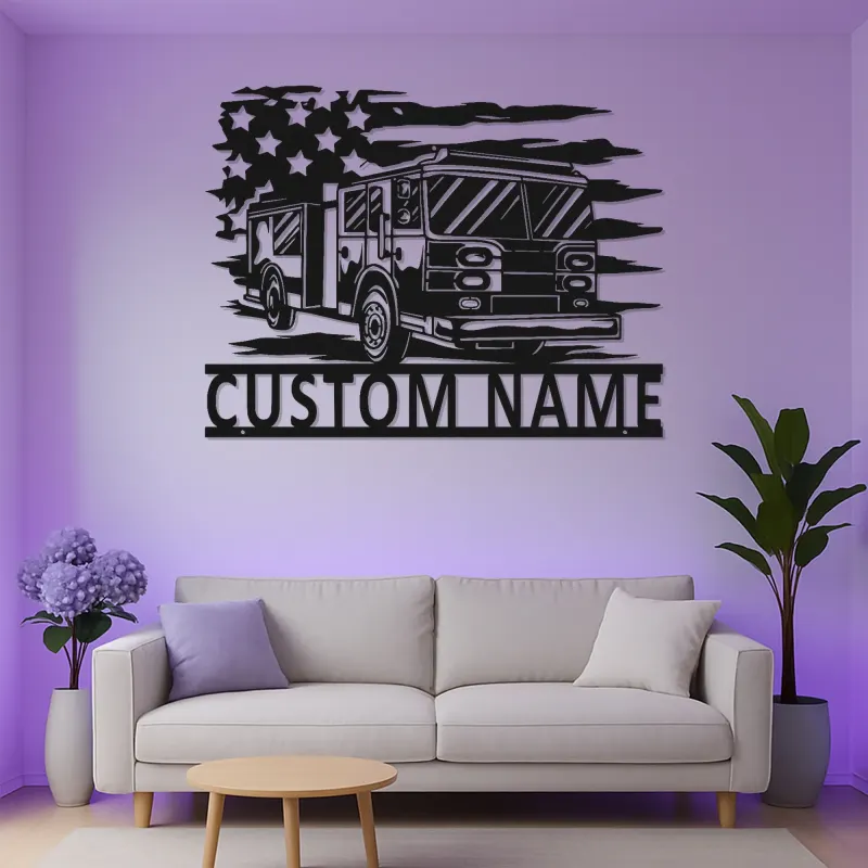 Cartel LED de bombero personalizado | Arte mural de metal de camión de bomberos personalizado | Regalo para primer respondedor | Decoración de pared de estación de bomberos