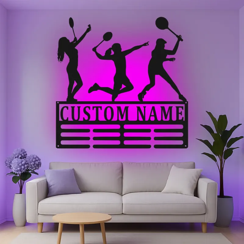 Insegna in metallo personalizzata con luce LED per giocatori di tennis - Regalo per amanti del tennis e decorazione per sale giochi