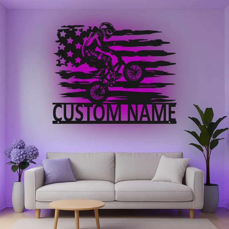 Insegna in metallo LED personalizzata per ciclisti con BMX Rider - Regalo per ciclisti, decorazione per camera da letto o sala giochi per adolescenti