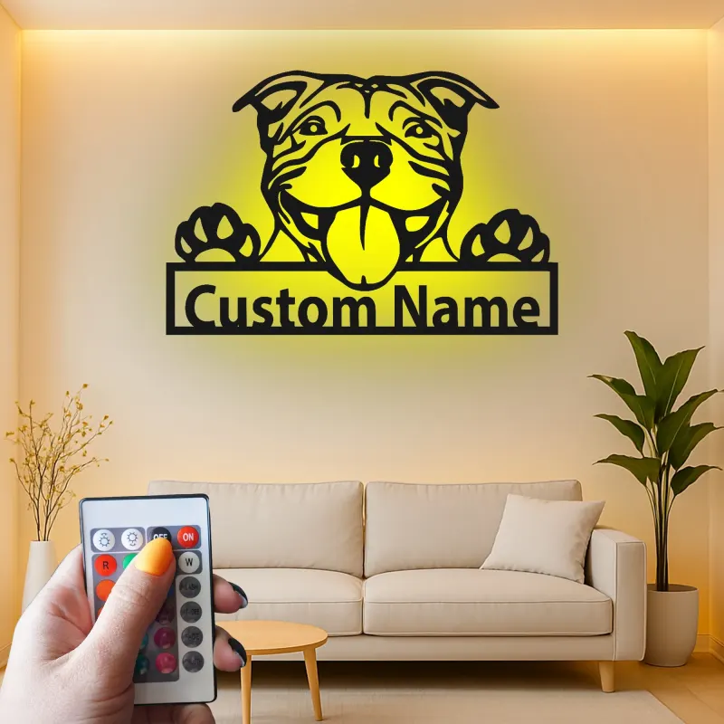 Insegna in metallo LED Bulldog personalizzata regalo per amanti dei cani decorazione per soggiorno 4