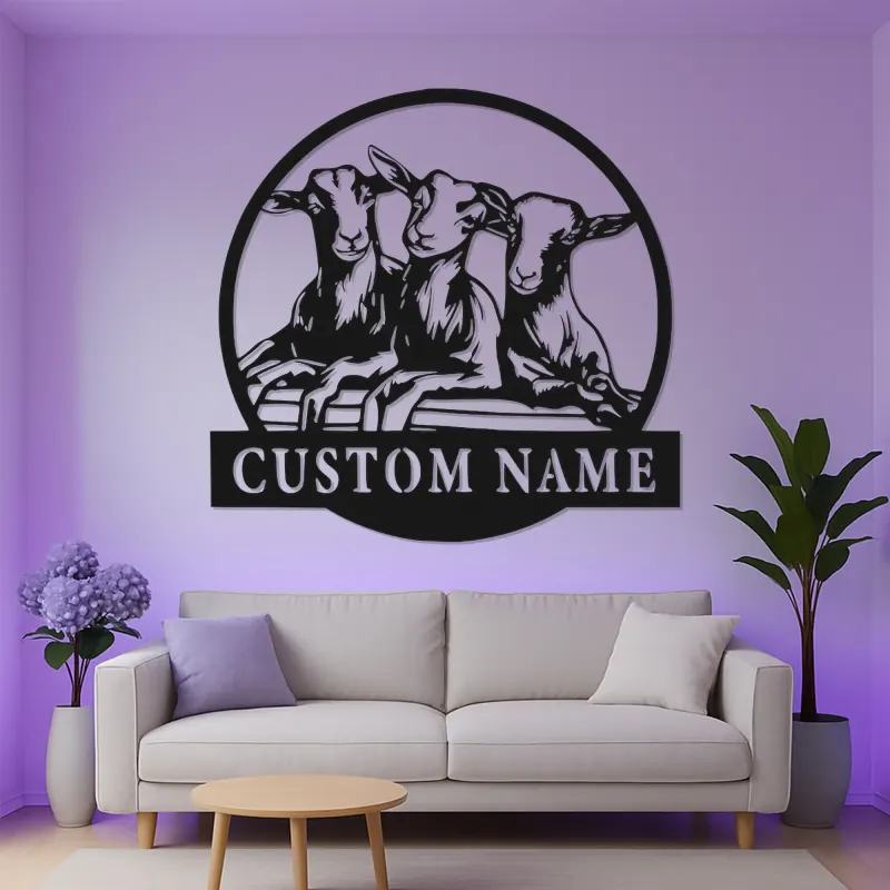 Cartel de metal de cabra personalizado con LED | Decoración mural farmhouse personalizada | Decoración rústica de granero y regalo para amantes de las cabras
