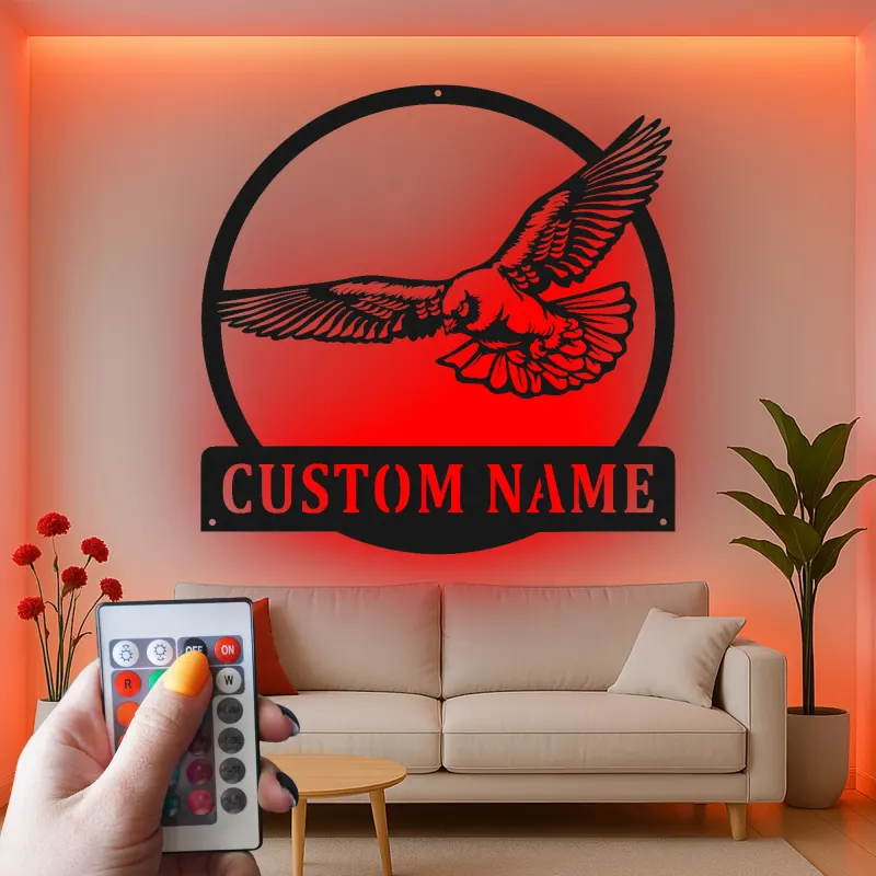 Cartel de metal personalizado de halcón con luz LED Regalo personalizado para amantes de las aves Decoración de sala de estar u oficina