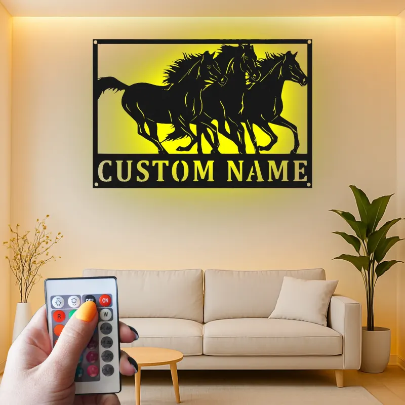 LED Horse Metal Sign | Custom Equestrian Wall Art for Ranch & Stable | Personalized Horse Lover Gift
