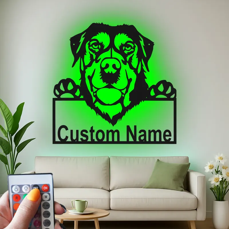 Cartel de metal personalizado con luz LED de Rottweiler, regalo para amantes de los perros, decoración para sala de estar