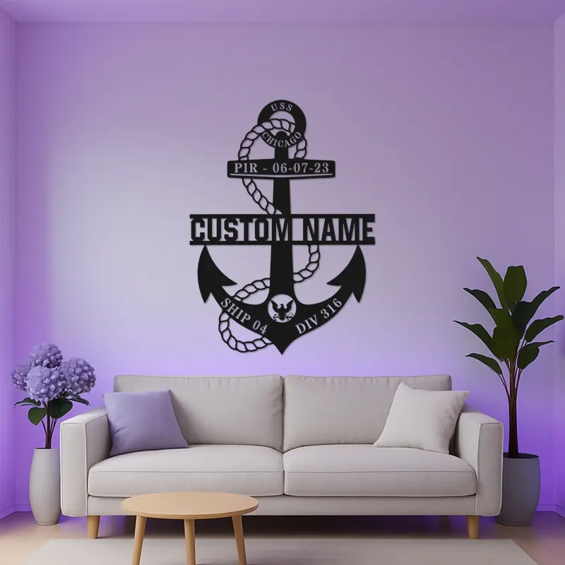 Custom Anchor LED Sign | Personalized Navy Family Gift | Metal Maritime Wall Art for Coastal Home Decor