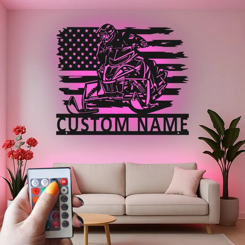 Décoration murale en métal personnalisée pour motoneigistes avec rétroéclairage LED