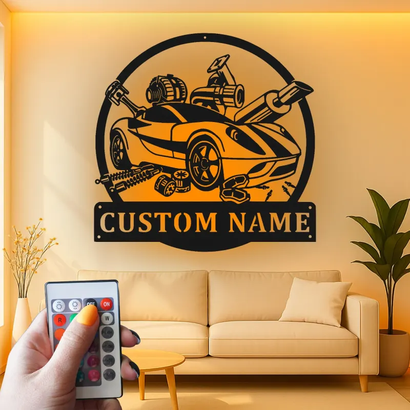 Insegna in metallo personalizzata con luce LED per auto sportive regalo per appassionati di auto decorazione garage o man cave