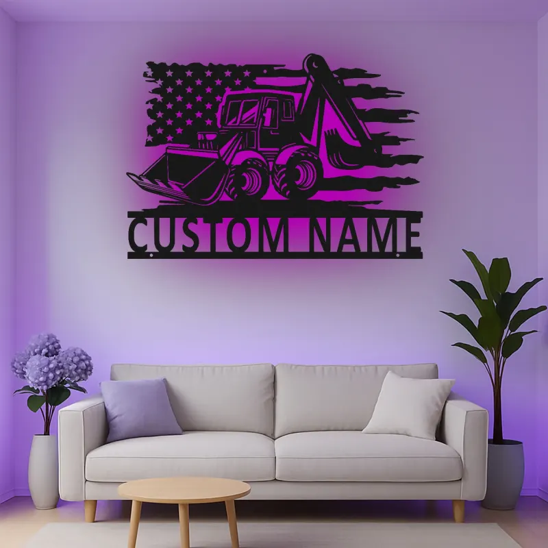 Cartel de metal LED personalizado de excavadora para regalo de construcción para él