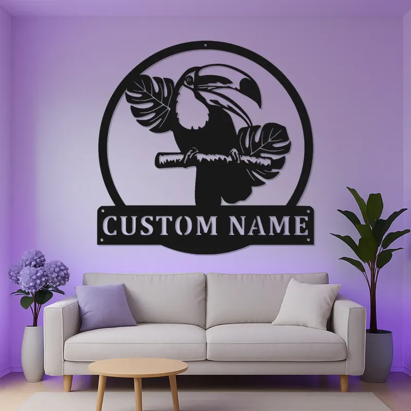 Custom Toucan Metal Sign with LED | Personalized Tropical Wall Art | Jungle Theme Decor for Patio, Sunroom & Office | Exotic Bird Gift