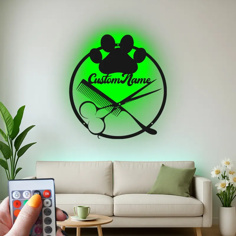 Custom Hair Stylist Led Light Metal Wall Art Personalized Barber Shop Gift Salon Decor for Hairdressers