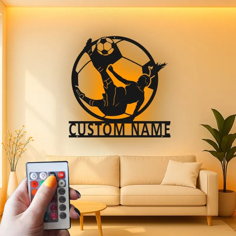 Panneau LED Personnalisé Joueur de Football | Décoration Murale en Métal Personnalisée | Décor & Cadeau pour Athlète